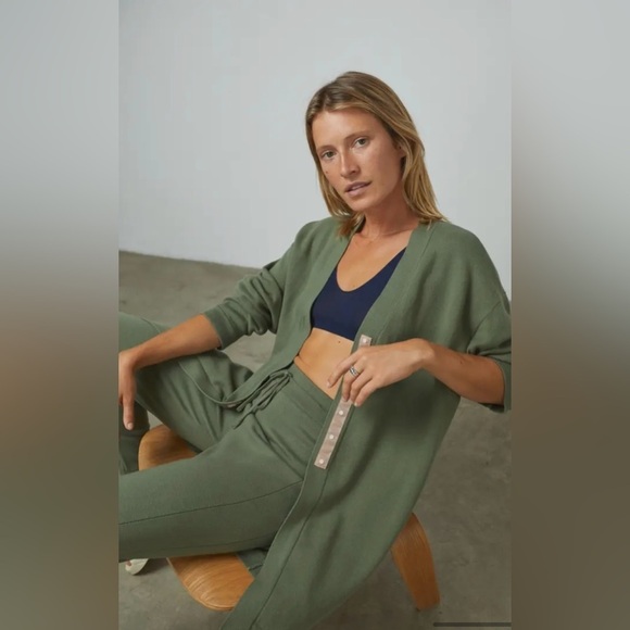 Lunya Cozy Cotton Button Front Silk Blend Cardigan Sweater in Humble Green NEW - Picture 5 of 10